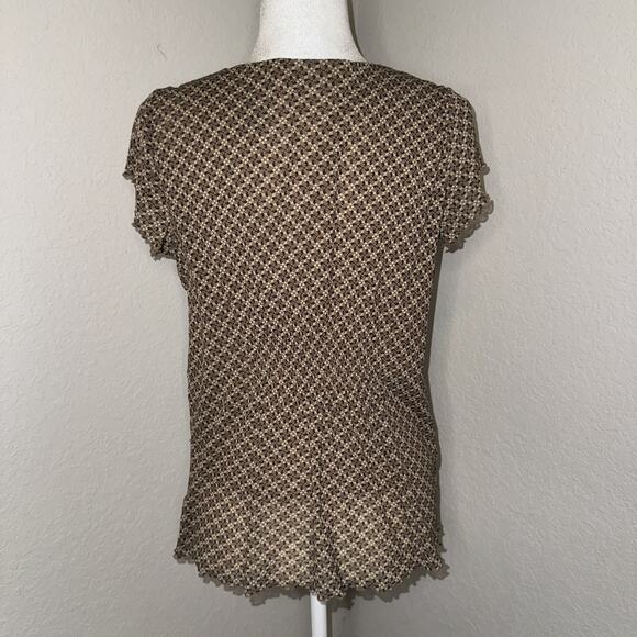 Y2K Axcess Liz Claiborne Blouse Top Women’s Large Brown Short Sleeve V-Neck - Picture 3 of 7
